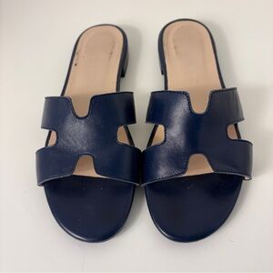 Patricia Green Navy Blue Slide Sandals Flats Classic Travel Office